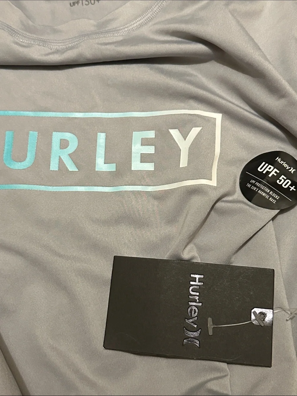Hurley Men’s Light Gray Tee with Teal Logo